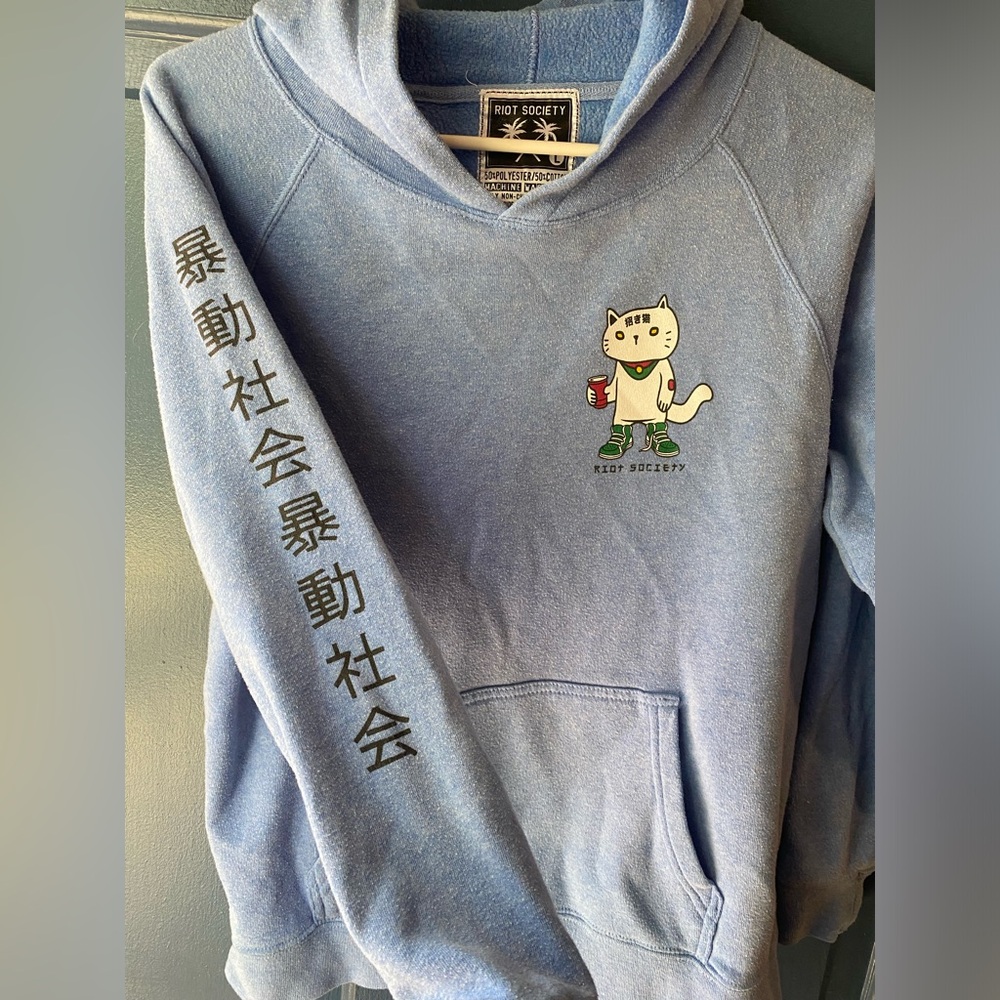 Riot Society Hoodie Juniors Large Cat Ramen Lucky You Graphic